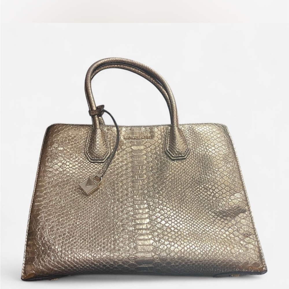 Michael Kors Gold snakeskin embossed  leather Mercer tote bag.
